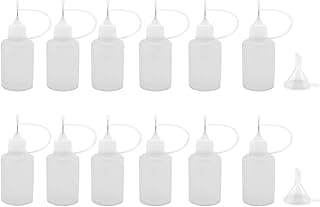 12 Pcs Precision Tip Applicator Bottles, 1 Ounce Translucent Glue Bottles, with 2 Mini Funnel for Paper Quilling DIY Craft, White Lids