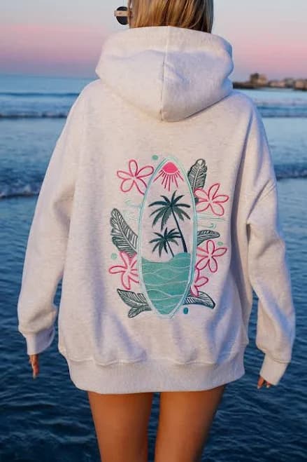 Surfing The Waves Embroider Hoodie