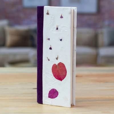 Handcrafted Leafy and Floral Purple Amate Paper Notebook