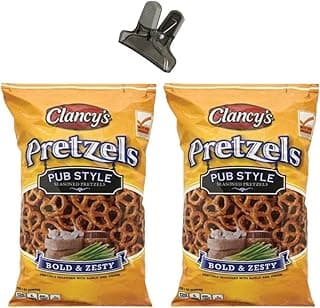 Generic Clancy's Pub Style Bold & Zesty Seasoned Pretzels Bundle, Includes Two (2) 12 oz Pub Style Seasoned Pretzels Bags and One Bag Clip (color may vary)