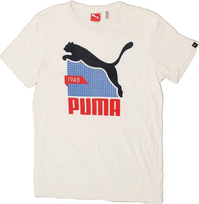 PUMA Mens Graphic T-Shirt Top Small White Cotton