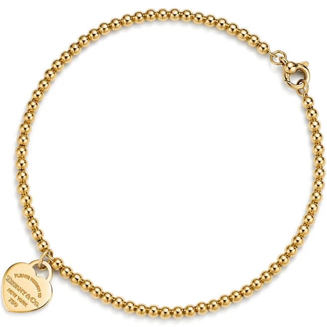 Tiffany Mini Heart Tag Bead Bracelet in Yellow Gold