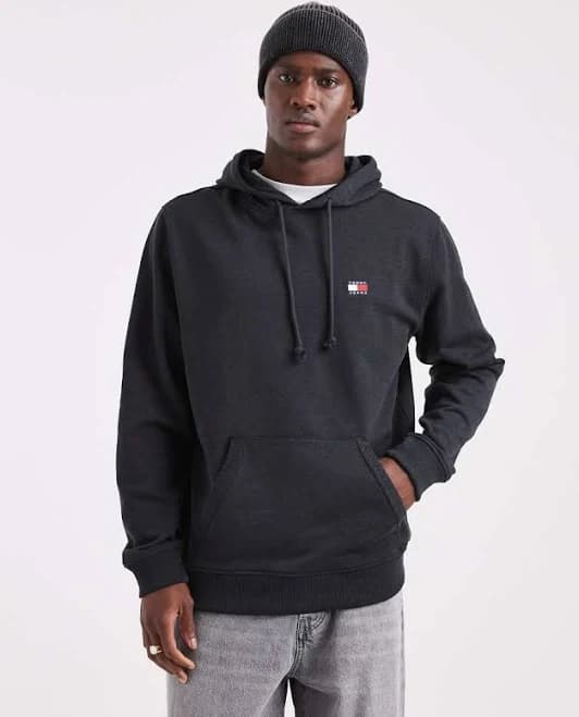 Tommy Jeans chest flag logo hoodie in black