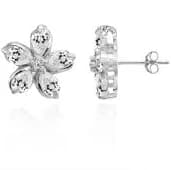 Lion Jewelers Sterling Silver Cubic Zirconia Flower Stud Earrings