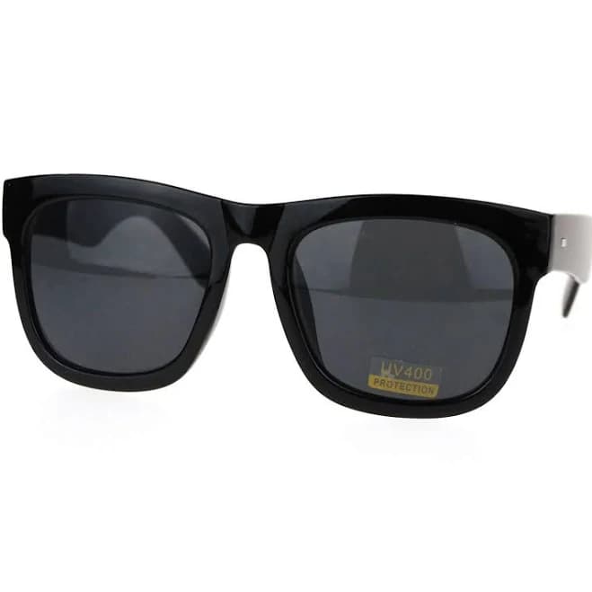 Oversized Square Sunglasses Thick Horn Rim Frame Super Dark Lens Black