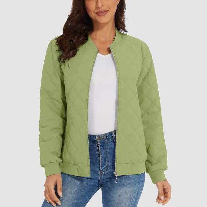 Quilted Bomber Jacket with 2 Zip Pockets