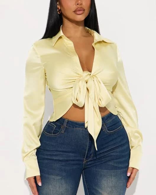 Fashion Nova Long Sleeve Satin Blouse