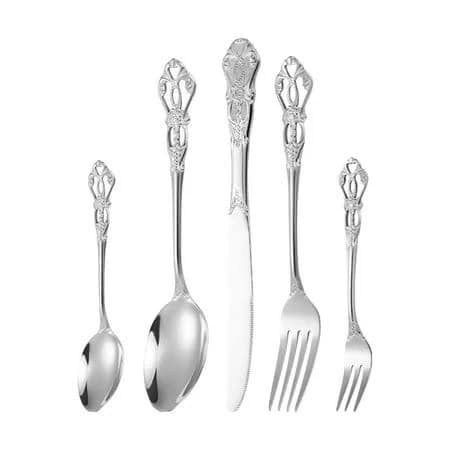 Stainless Steel Cutlery Set 5 Piece Floral Decor Tableware Silverware Dinner Fork Spoon Knife