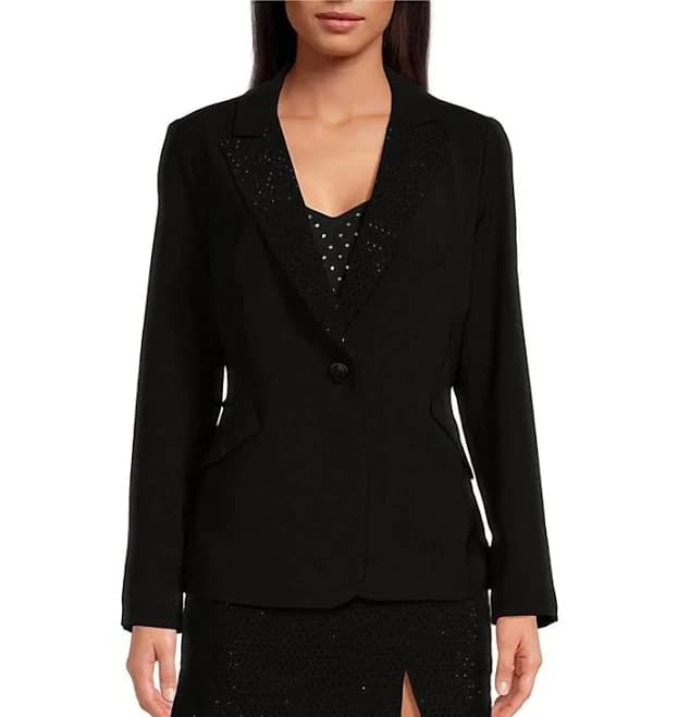Women's Rhinestone Notch Collar Neck Long Sleeve Blazer