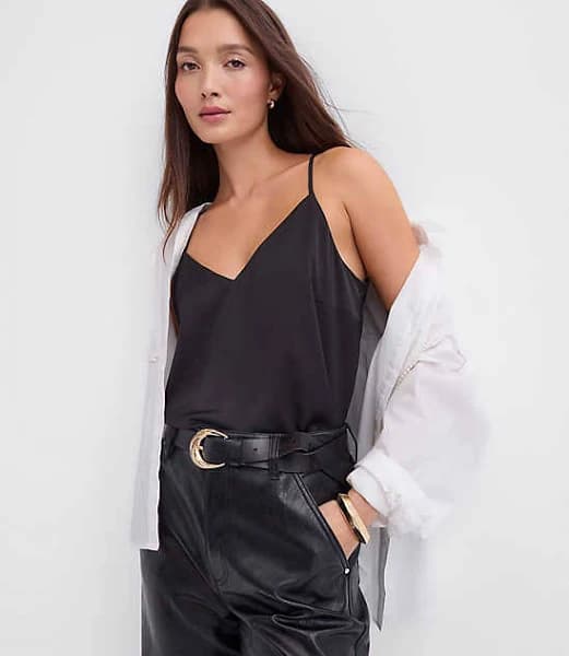 Loft Satin Strappy Cami Top Size Small Black Women's