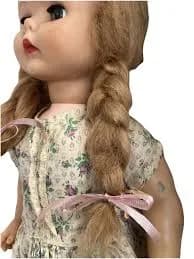 24” Vintage Doll, Blonde Braids, Green Eyes That Open, Close, Shoes Say Mommy's,