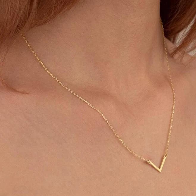 14K Gold Minimalist Chevron V Necklace
