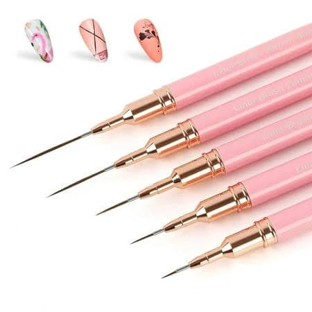 Metallic Nail Art Pens, Liner Brushes Set, 5pcs Pink Color Nail Tools For Long Lines, Thin Details, Fine Drawing, Liner Brush UV Gel Polish Painting
