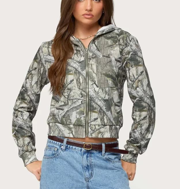 Edikted Tayler Camo Zip Up Hoodie