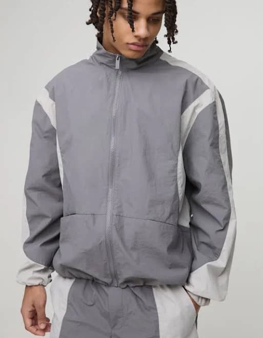 boohooMAN Men's Regular Fit Ripstop Funnel Neck Track Jacket