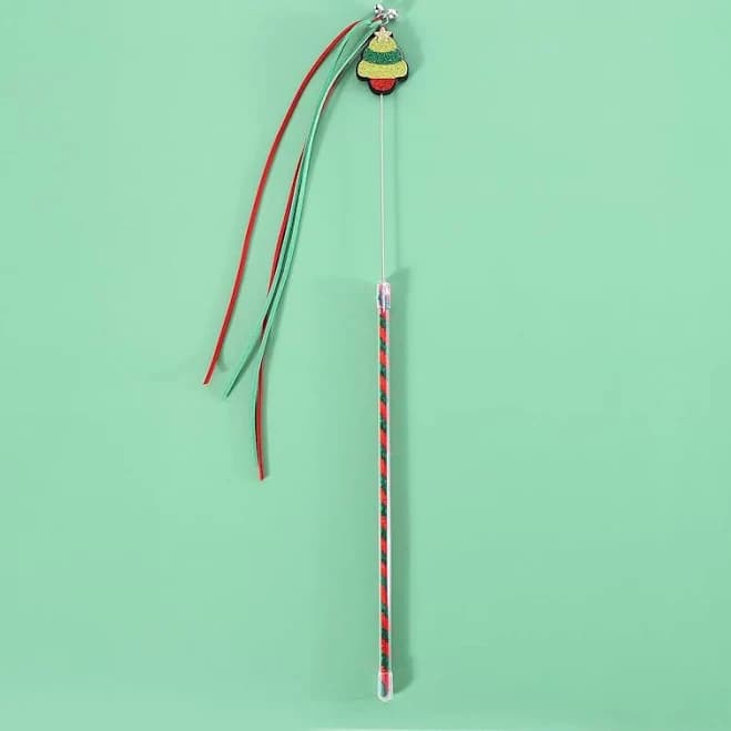 Christmas Cat Toy Wand With Bells And Ribbons – Interactive Cat Teaser