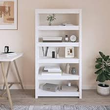 RWRAEO Bookshelf Bookshelf, 4-Tier Bookcase Book Cabinet, Pinewood Book Shelf Unit, Rustic Style, Floor Standing Unit for Living Room, Home Office, Bedroom, Oak, White : Home & Kitchen - Amazon.com