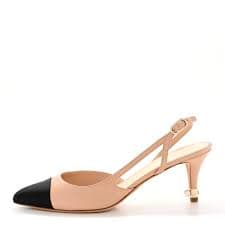 Chanel Lambskin Satin Cap Toe CC Slingback Heels 40 Beige Black 1701834 – FASHIONPHILE