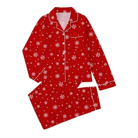 Women's Snowflake Print Long-Sleeve Button-Down Pajama Set