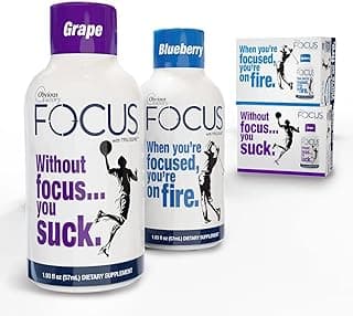 Focus Shots with Trilogine, Stay Sharp, Zero Sugar Energy Boost, 1.93 oz, 24 Count, Variety Pack, Blueberry, Grape Flavors
