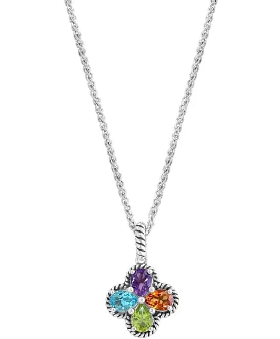 EFFY Women's Sterling Silver Multi-Gemstone Flower Pendant Necklace