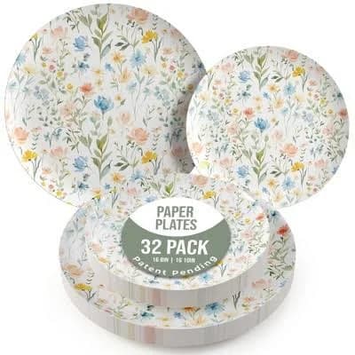 Earthtrends 36 Pcs Floral Paper Wedding Plate Service