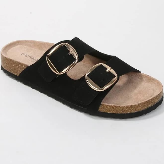 Berness Women's Karen Double Buckle Suede Slide Sandals