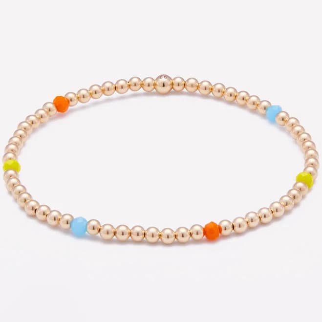 14K Gold Beaded Bracelet with Rainbow Crystals