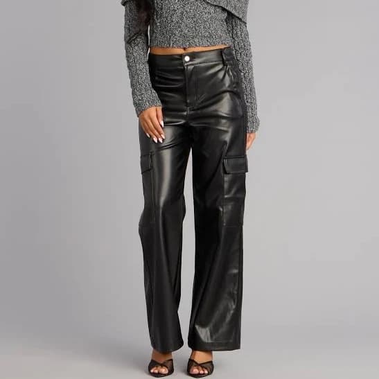 Windsor Street Code Faux Leather Cargo Pants