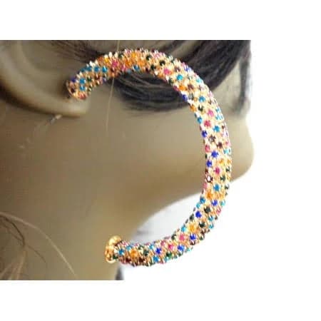 Pave Encrusted Rhinestone Hoop Earrings