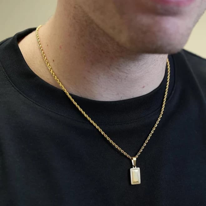 Twistedpendant Men's 18K Gold Rectangle Pendant Necklace