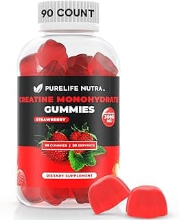 Creatine Monohydrate Gummies - 3g Serving, Sugar Free, 90 Count, Non-GMO, Designed for Men & Women, Gluten Free, Non Bloating - Vegan, Halal, Kosher. (90 Units, Strawberry)