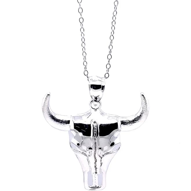925 Sterling Silver Bull Head Pendant Necklace