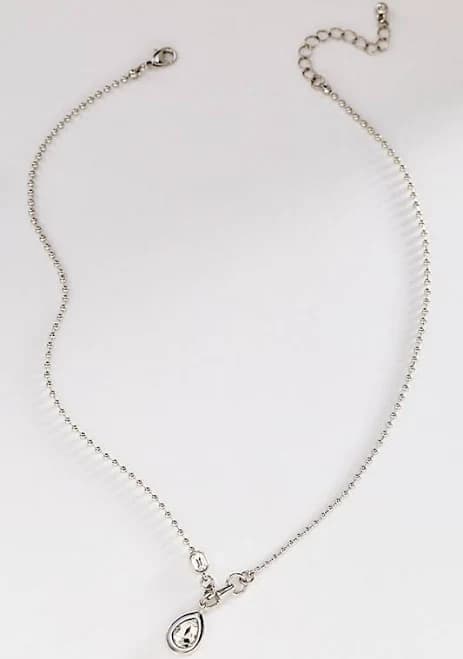 Anthropologie Bezel Crystal Pendant Ball Chain Necklace