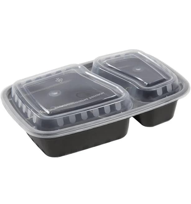 Amercare 2 Compartment 32oz Rectangular To-Go Container with Lids (Case of 150)