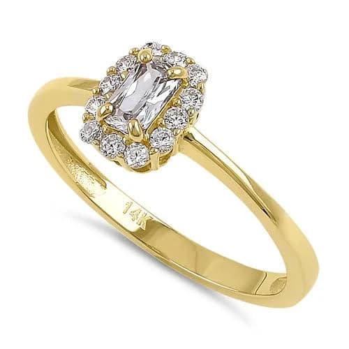 14K Yellow Gold Radiant CZ Halo Ring