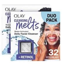 Olay Face Wash, Retinol Cleansing Melts, Fragrance-Free, 64ct (2 Pack x 32ct)