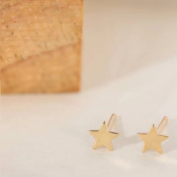 14K Solid Gold Tiny Star Stud Earrings