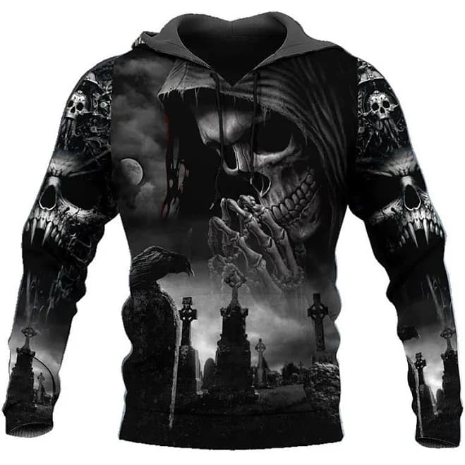 Men's Streetwear Designer Skull Graphic Print Hoodie