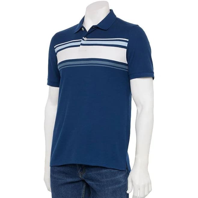 Men's Sonoma Goods For Life Short Sleeve Pique Polo, Size: XS, Navy Stripe