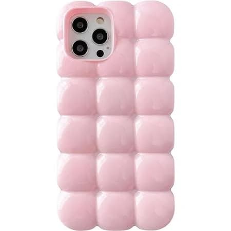 3d Cube Grid Candy Color Soft Compatible with iPhone Case (Pink,iPhone 14 Pro)