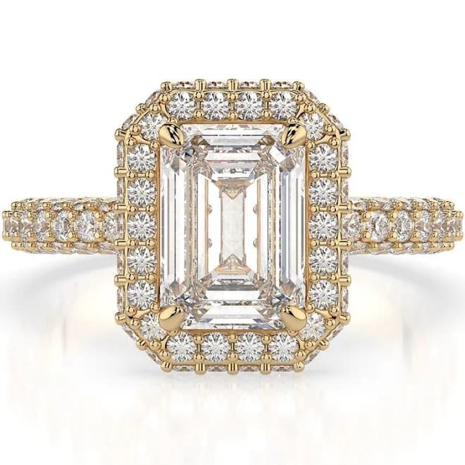 14K Emerald Cut Triple Pave Ring