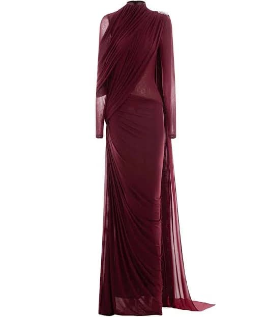 Gala Ready Asymmetric Draped Cape Maxi Dress