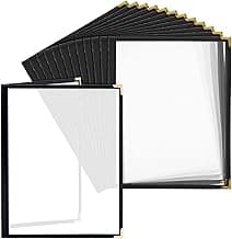 Juvale Clear Menu Covers 8x11 in 4 View - 12-Pack, Letter Size Black PU Leather - Double Panel Clear Sleeves & Gold Metal Corners - Menu Holders for Restaurants & Bars