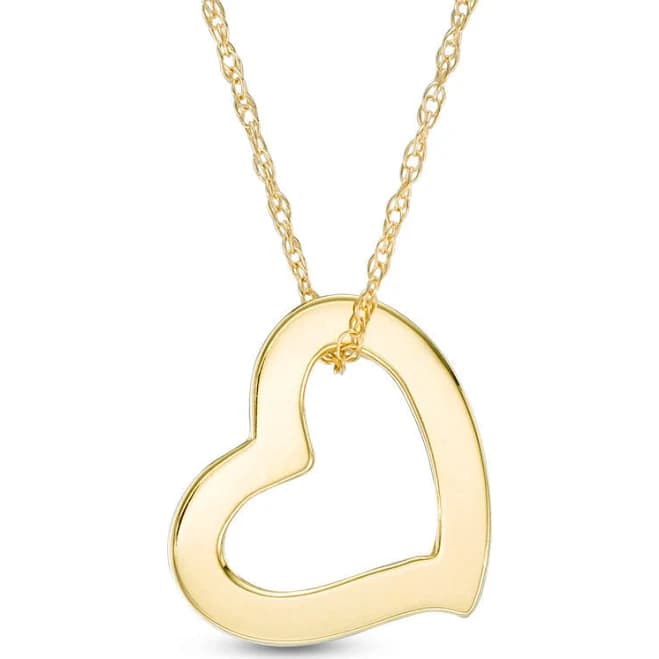 14K Gold Tilted Heart Pendant