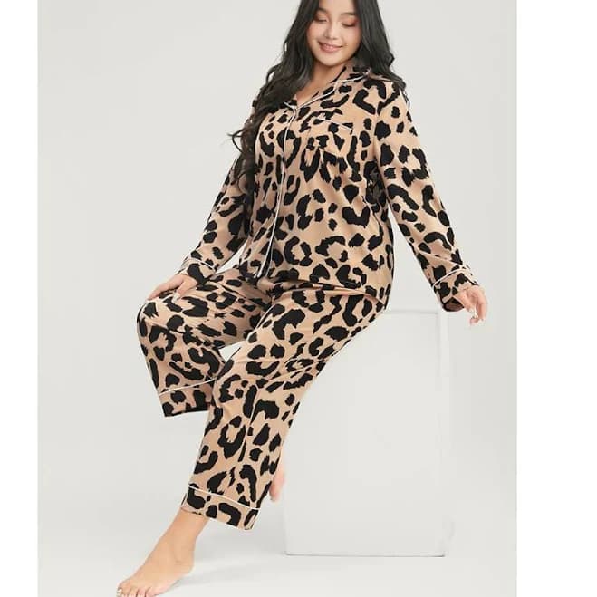 BloomChic Women's Leopard Print Long Sleeve Pajama Set
