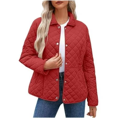 Women's Quilted Lapel Collar Jacket with Pockets