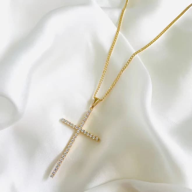 18K Gold Filled Zircon Cross Necklace