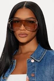 Flash Back Shield Oversized Sunglasses - Nude | Fashion Nova