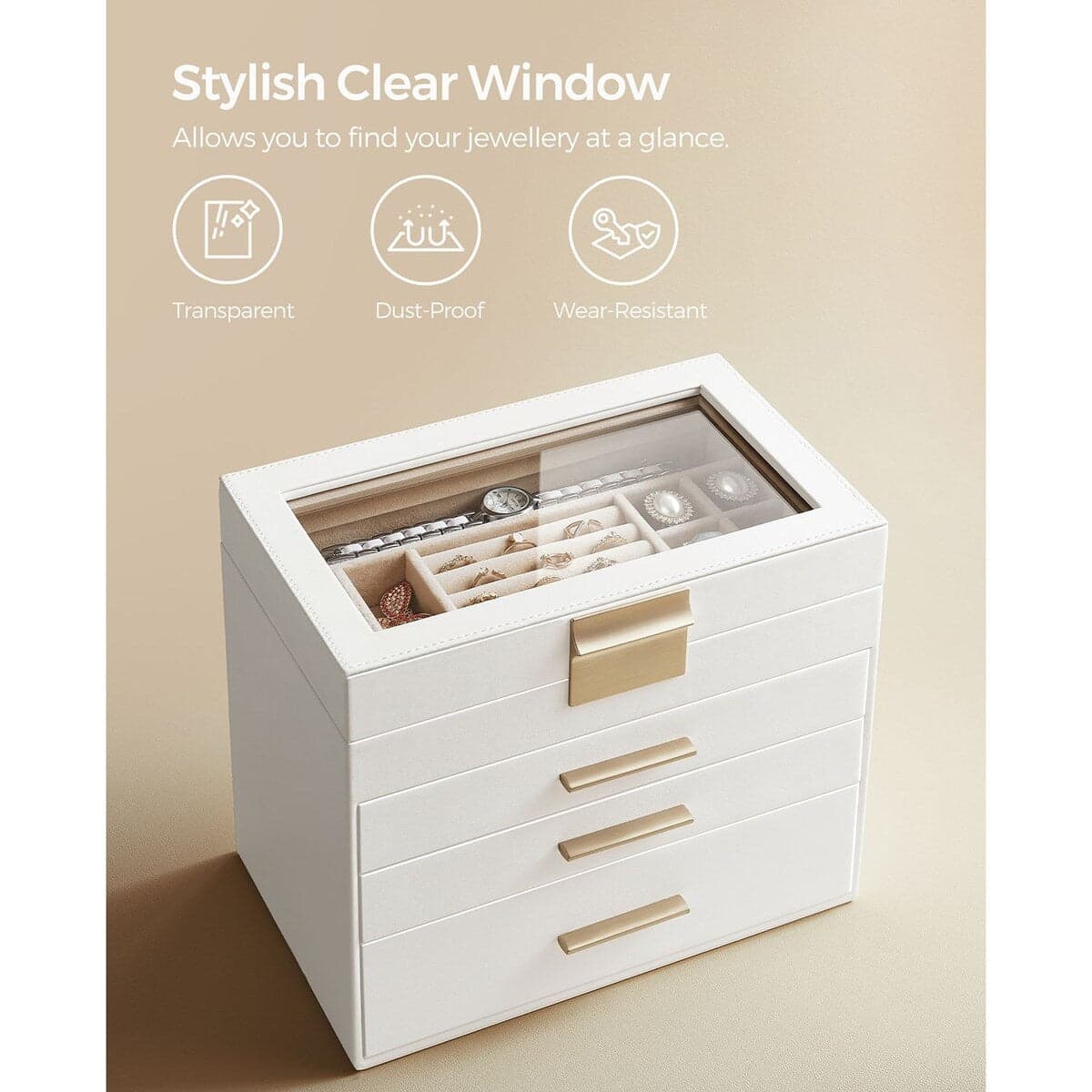 SONGMICS Jewelry Box with Glass Lid, 4-Layer Jewelry Organizer – Overstock